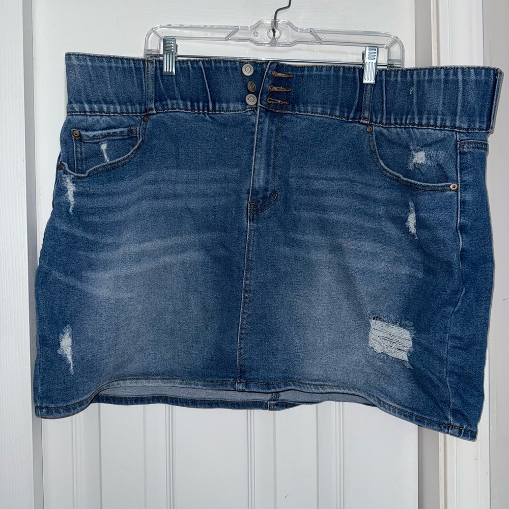 ARULA Dark Blue Distressed Mini Skirt